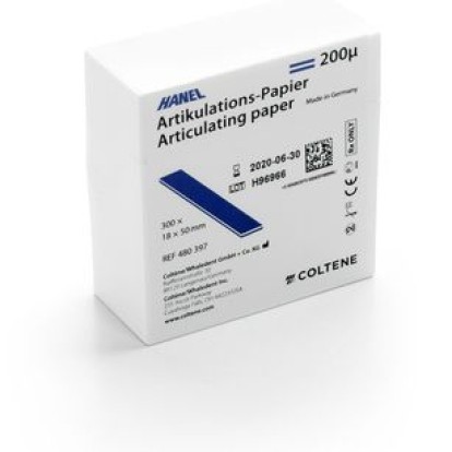 Артикуляционная бумага HANEL - прямая, синяя (200мкм, 300шт), COLTENE / Швейцария