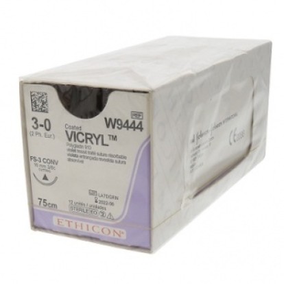 Викрил Vicryl  - шовный материал № 3, режущая 3/8 16мм. /код W9444/ Ethicon